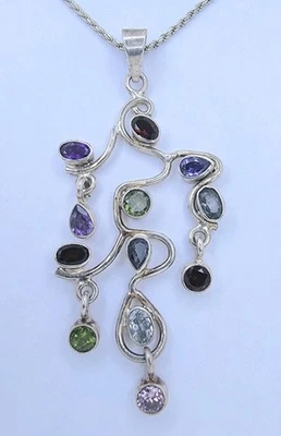Citrino Amatista Citrino Granate Multi Piedra Plata de Ley 925 Colgante En Cadena Foto 1 de 3
