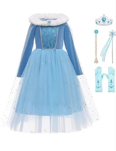 Elsa Kostüm Eiskönigin Kleid mit Umhang Prinzessinnen Elsa Kleider Kinder Geburt - Bild 1 von 1