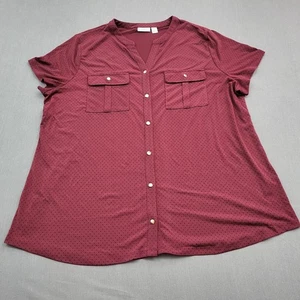 Croft & Barrow Blouse Womens XL Short Sleeve Button Up V Neck Polka Dot Red - Picture 1 of 13