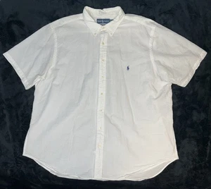 Polo Ralph Lauren Shirt Mens Size 2XB White Seersucker Short S Classic Blue Pony - Picture 1 of 9