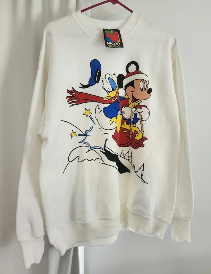 Vintage Mickey Unlimited Christmas Donald Skiing Disney L Crewneck Sweatshirt Lg - Image 1 of 4