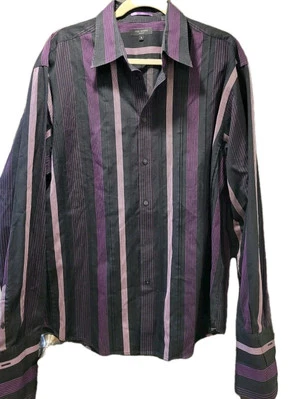 Camisa de Vestir Ted Baker London Negra Rayas Púrpura/Rosa Puño Francés Talla 6/2X Foto 1 de 4