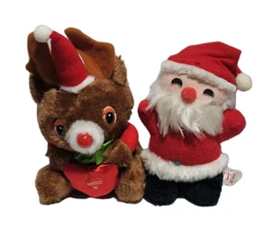 Vintage 1978 Russ Berrie Weihnachtsmann + Rentier Bart Plüsch Puppe Winter Urlaub - Bild 1 von 14