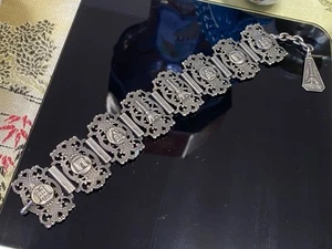 Antique French Silver Chatelaine Filigree Clip Pocket Watch Fob Tour Eifel Chain - Picture 1 of 8