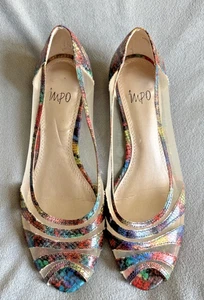 Impo Rainbow Wedge Heels Women 8.5M Gettable II Snakeskin Faux Leather & Mesh - Picture 1 of 9