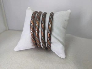 Vintage Twisted Copper & Silvertone Metal Bangle Bracelets Set of 4 Boho Stack - Foto 1 di 7