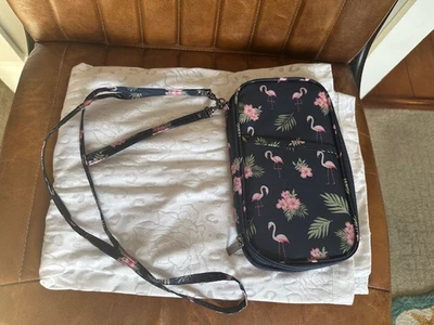 Passport Holder Wallet Navy Blue with Flamingo Pattern, never used, straps - Image 1 of 4