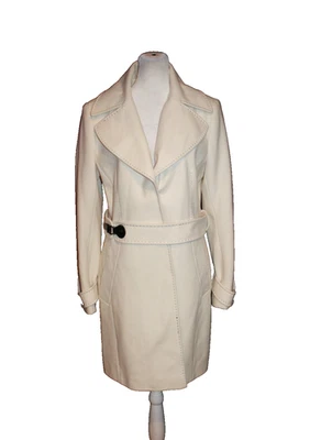 Gabardina Via Spiga color crema talla 8 para mujer mezcla de lana con cinturón botón a presión Foto 1 de 2