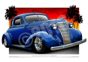 1938 Chevy Coupe Car Drawing in 15 Glorious Colours - Picture 1 of 19