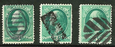 3 Better Fancy Cancel GE-209 LEAVE LOG3 Cent Washington Banknote 1871-83 US10B61 - Image 1 of 4