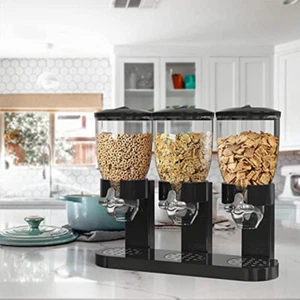 6L Black Kitchen Triple Cereal Dispenser Dry Food Storage Container Machine - Picture 1 of 7