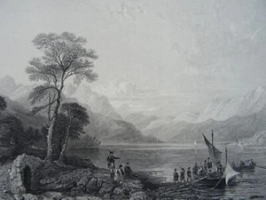 c1830s Antique Scotland Print DUNBARTON - LOCH LOMOND FROM BELOW TARBET by Allom - Picture 1 of 2