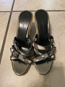 Burberry Womens Multicolor Plaid Slip On Wedge Espadrille Sandals Size 41 - Picture 1 of 4