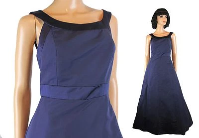 Vestido formal de novia David's talla 6 S largo sin mangas azul marino tafetán satinado Foto 1 de 4