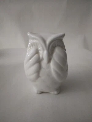 Estatuilla de búho de cerámica Peek-A-Boo blanca No ver ningún pájaro malo juguetona decoración aviar Foto 1 de 4