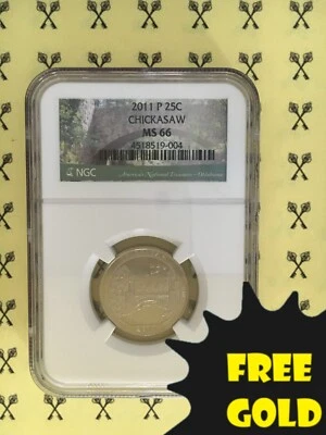 2011-P Chickasaw Oklahoma ATB Quarter NGC MS 66 with FREE 1/2 GOLDBACK* - Image 1 of 3
