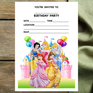PRINCESS PARTY INVITATIONS - 10 A5 paper invites & envelopes - Picture 1 of 3