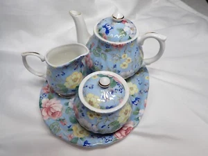 Beautiful Blue/Assorted Floral Golden Crown England Breakfast/Tea Set with tray - Picture 1 of 11