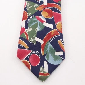 Cravatta Lands End uomo larga 56 in seta rosso blu verde astratta geo cucita a mano USA - Foto 1 di 9