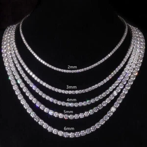 2-6.5mm 16-24" VVS1 D Moissanite Tennis Chain Necklace 925 Silver Passes Tester - Picture 1 of 21