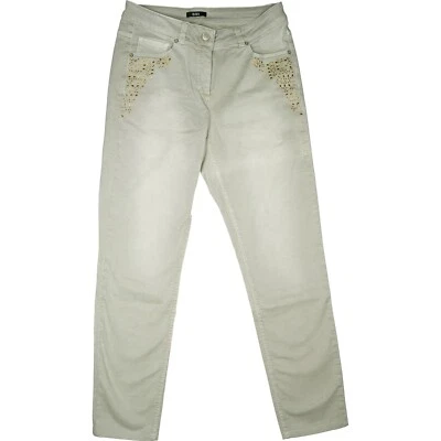 BIBA Damen Stretch Comfort Jeans Hose Straight Leg High R 42 W32 L30 Grau Nieten - Bild 1 von 4