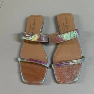 Chinese Laundry Iridescent Pink Slide Sandals Square Toe Two Strap Womens 6.5 - Picture 1 of 11