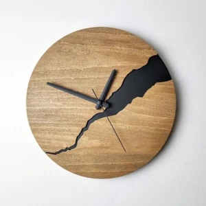 Handmade Modern Wall Clock with Numbers Silent Unique Wood Minimalist wall clock - Picture 1 of 8