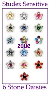 STUDEX SENSITIVE HYPOALLERGENIC 6 STONE 5mm DAISY STUD EARRINGS - Picture 1 of 11