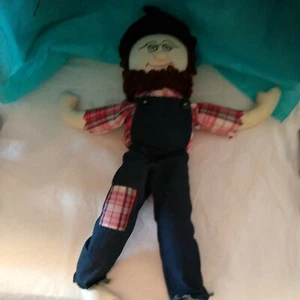 Vintage Primitive Rag Doll Male HILLBILLY Hard Stuffed Denim Jeans Hand Sewn - Picture 1 of 10