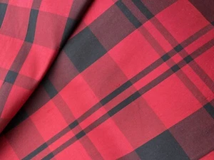 100% Pure Silk Fabric Red Black Plaid sold By The Yard ~44”Wide Winter Holiday - Picture 1 of 6