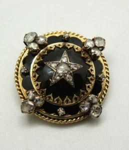 Broche étoile onyx or jaune 750 sertis de diamants - Picture 1 of 3