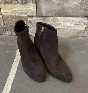 Vince Camuto Chocolate Brown Suede Side Zip Booties Size 6 - Picture 1 of 4