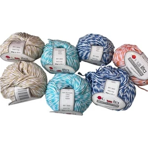 7 skeins Gedifra BEAUTY COTTON Italian Yarn | Blue Teal Orange Tan white - Picture 1 of 7