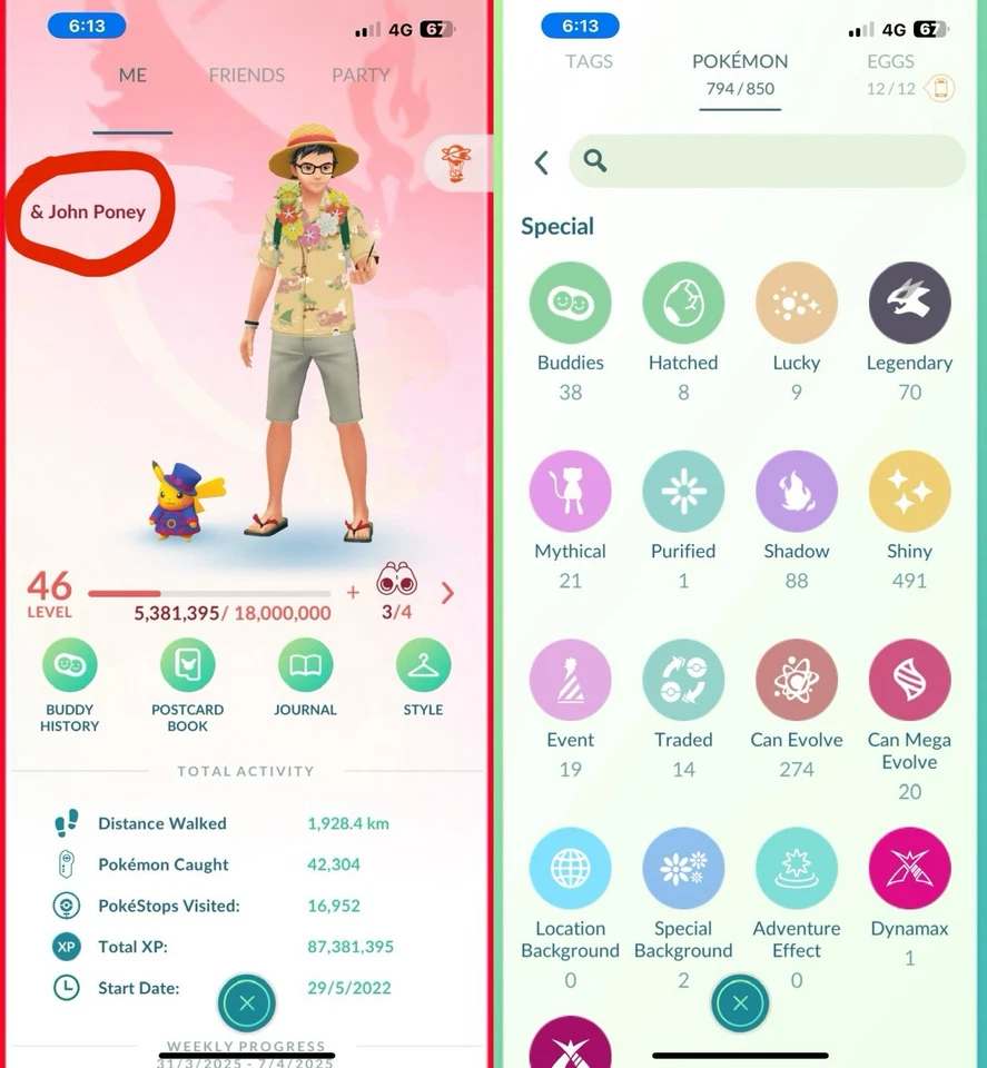 Pokémon Go | Lvl46 | 491 Shinies ✨| 70 Legendaries 🐉 - Image 1 of 4