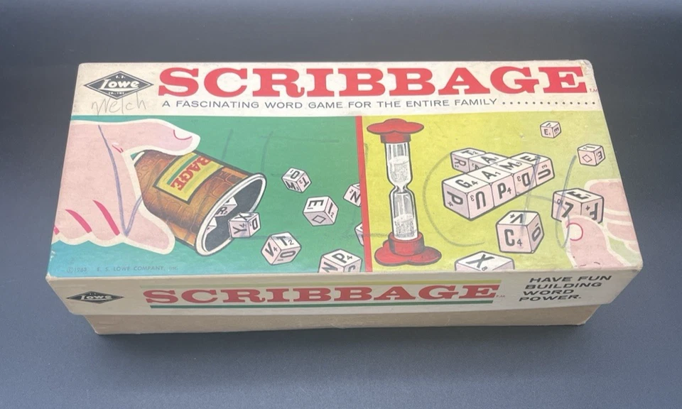 Vintage Lowe Scribbage Game 1963 Complete wtih Original Box Bakelite Dice Timer - Image 1 of 4