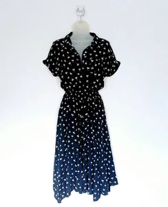 Vestido Hush Talla 8 Azul Marino Margarita Estampado Floral Midi Calce y Acampanado Manga Corta Cuello - Imagen 1 de 15