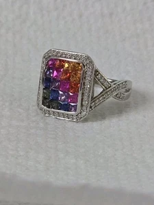 Ross Simons Sterling silver Lab Created Sapphire Cluster Style ring - Picture 1 of 19