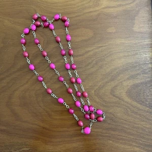 Vintage Gold Time Chain Pink Beads 24.5” Necklace Hong Kong - Picture 1 of 5