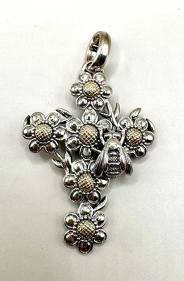 Подвеска в виде креста и пчелы из стерлингового серебра 14 карат KC Studio - Изображение 1 из 4