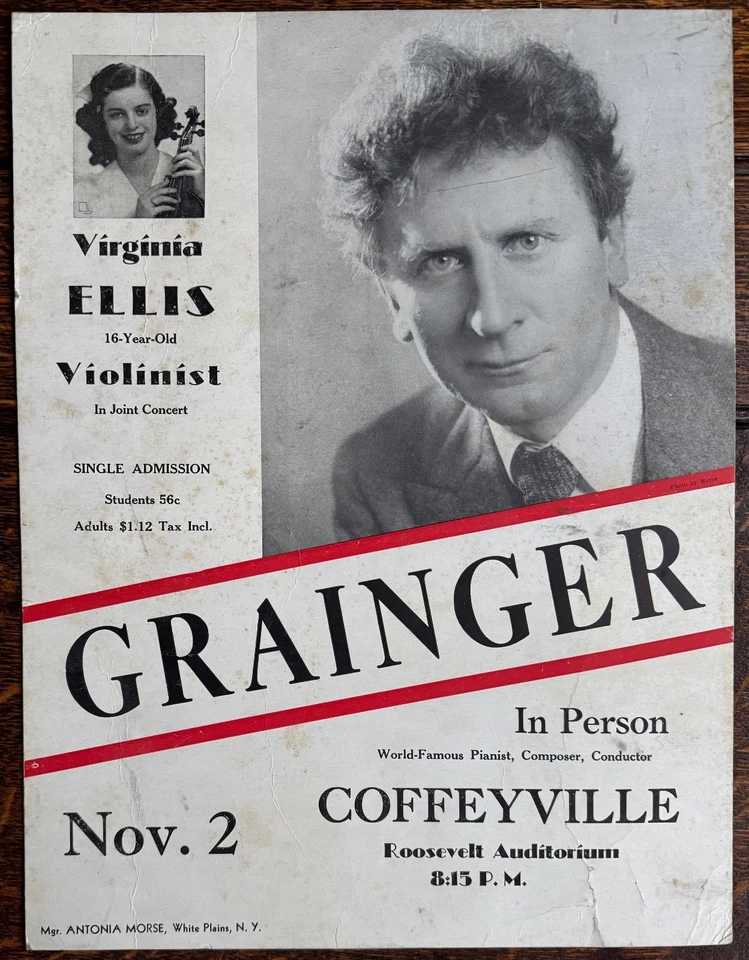 Percy Grainger poster with Virginia Ellis 1941 Poster, pianist violinist - Image 1 of 1