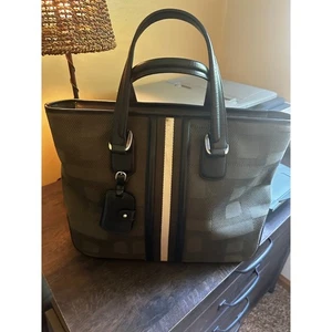 RARE BALLY GREEN W/ STRIPE TOTE W/LEATHER & SILVER HARDWARE/ CLOCHETTE - Picture 1 of 14