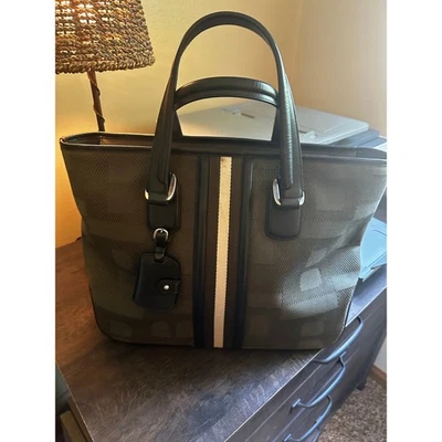 RARE BALLY GREEN W/ STRIPE TOTE W/LEATHER & SILVER HARDWARE/ CLOCHETTE - Image 1 of 4