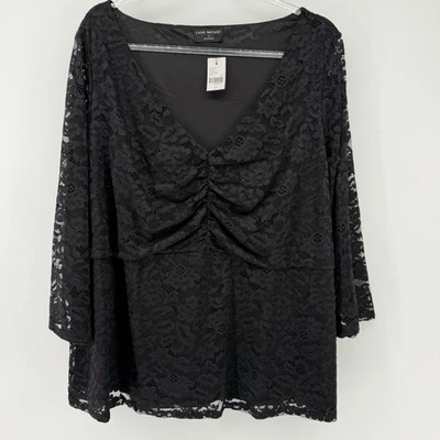 Lane Bryant Black Lace V Neck 3/4 Sleeve Lined Top Size 22 NEW babydoll Style - Image 1 of 4