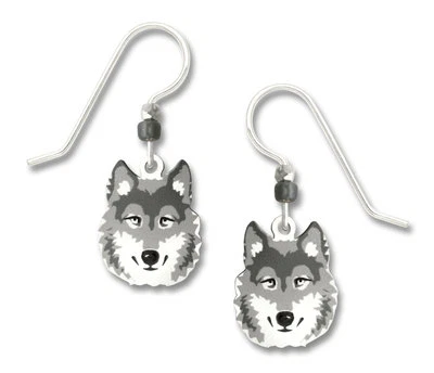 Pendientes Lobo - Alambres de Plata de Ley 925 - Perro Salvaje Lobo Gris Cuelga  Foto 1 de 2