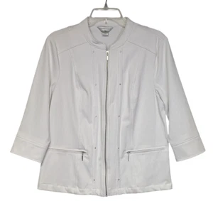 Christopher & Banks weiße Jeansjacke Medium Full Zip 3/4 Arm Stretch NEU - Bild 1 von 12