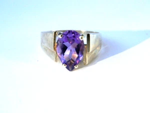10k Gold  Pear Shape Amethyst Ring - 3 Carats - Picture 1 of 11