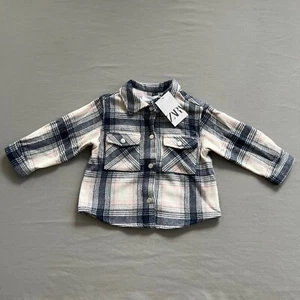 Zara Plaid Flannel Shirt Jacket Size 4-5 Girls Button-Up Shacket Wool Blend NEW - Picture 1 of 11