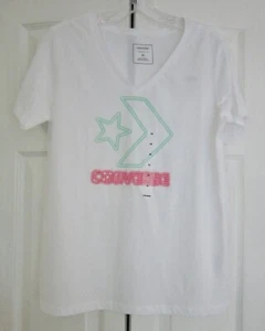 Women's Converse Classic Fit Graphic V-Neck T-Shirt White M New W/T - Bild 1 von 2