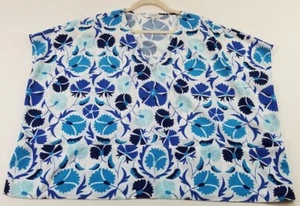 Crosby Poncho Top Women's XS Blue White Floral V Neck Short Sleeve Oversize Boho - Picture 1 of 10