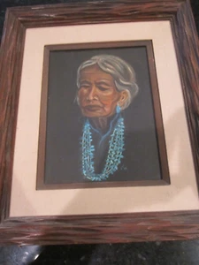 1971 NATIVE AMERICAN INDIAN OIL PAINTING SIGNED J B S '71 - FRAMED 19" X 16" - Picture 1 of 4